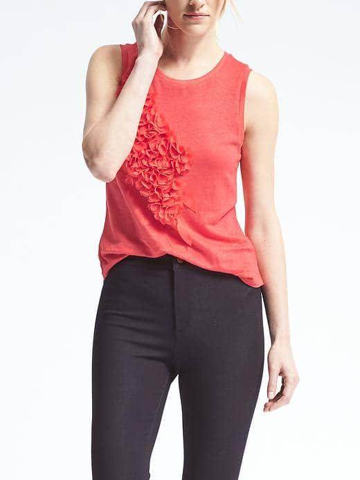 Banana Republic Womens Embellished Linen Tank - Bright Coral