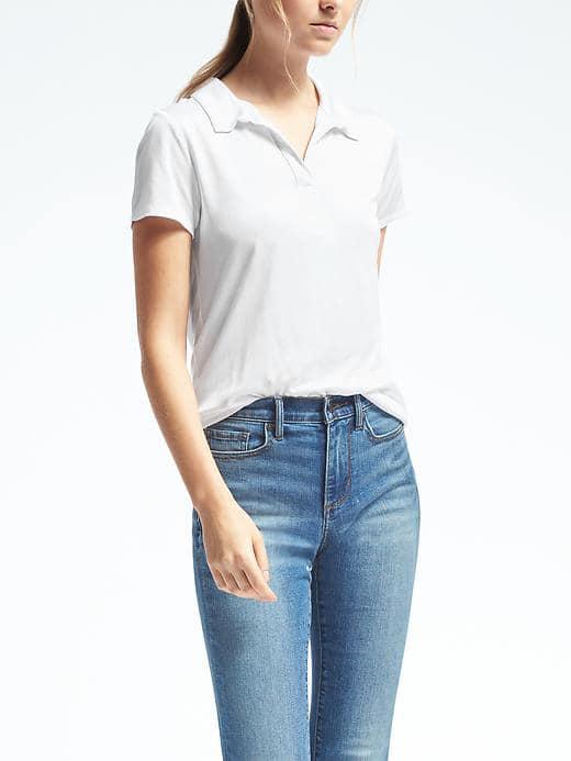 Banana Republic Womens Jersey Polo Shirt - White