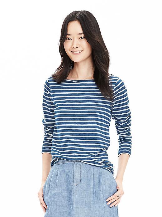 Banana Republic Womens Indigo Boatneck Tee Size L - Indigo