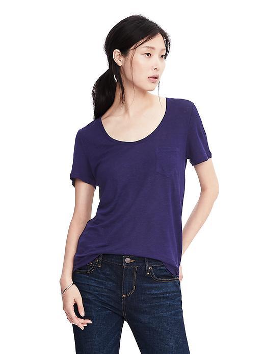 Banana Republic Womens Linen Crew Tee - Royal Purple