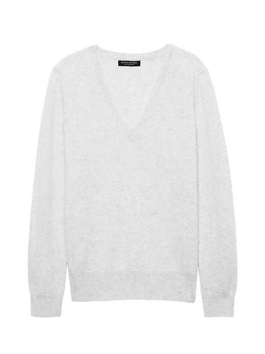 Banana Republic Womens Petite Cashmere Vee Sweater Heather Light Gray Size S