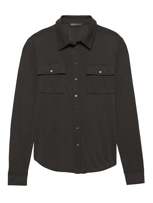 Banana Republic Womens Dillon Classic-fit Sandwash Modal Shirt Black Size S