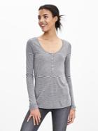 Banana Republic Womens Micro Stripe Modal Henley Tee Size L - Heather Gray