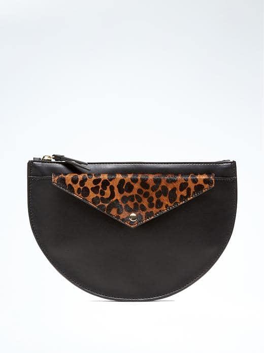 Banana Republic Half Moon Convertible Haircalf Pouch - Leopard Print