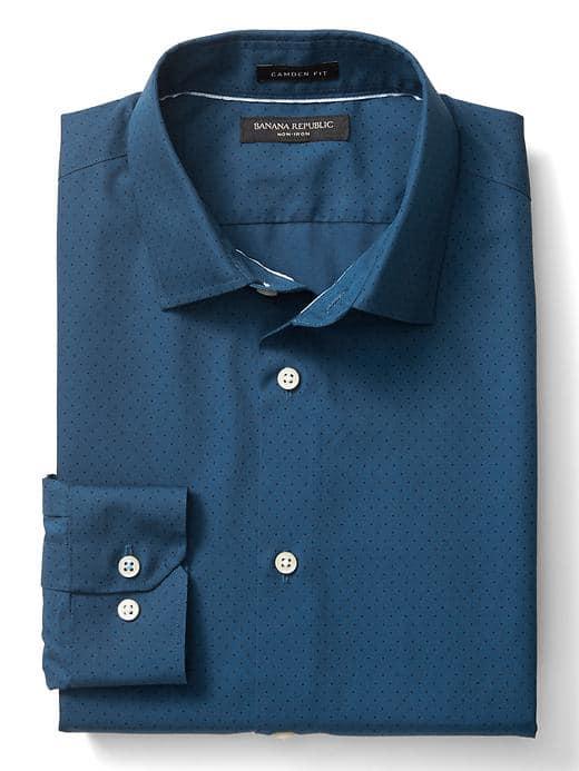Banana Republic Camden Fit Non Iron Mini Polka Dot Shirt - Pitch Blue