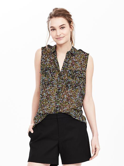 Banana Republic Womens Sleeveless Pleated Shoulder Shirt Size L - Black Multi