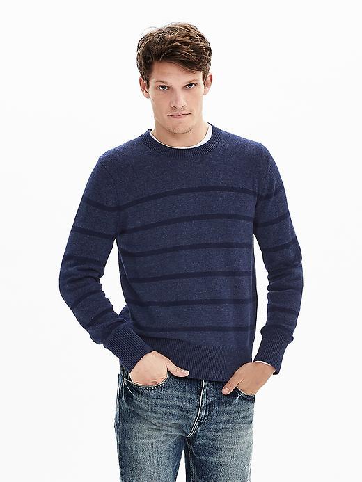 Banana Republic Mens Plaited Stripe Filpucci Italian Wool Crew Pullover Size L Tall - Philipsburg Blue