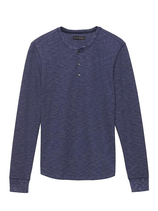Banana Republic Mens Moisture-wicking Waffle-knit Henley Heather Blue Size L