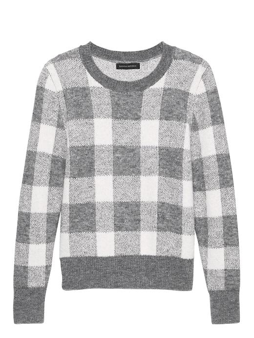 Banana Republic Womens Buffalo Plaid Crew-neck Sweater Medium Heather Gray Size Xs