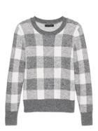Banana Republic Womens Buffalo Plaid Crew-neck Sweater Medium Heather Gray Size Xs