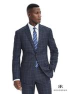 Banana Republic Mens Standard Monogram Navy Plaid Wool Suit Jacket - Navy