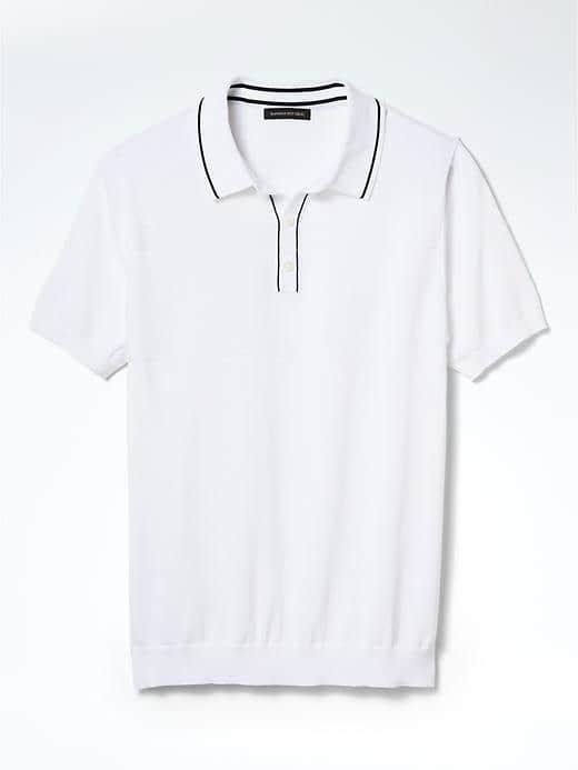 Banana Republic Mens Stripe Supima Cotton Sweater Polo - White