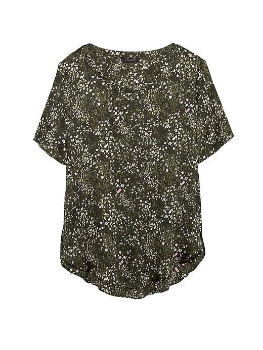 Banana Republic Womens Print High-low Curved Hem Top Mistletoe Size S