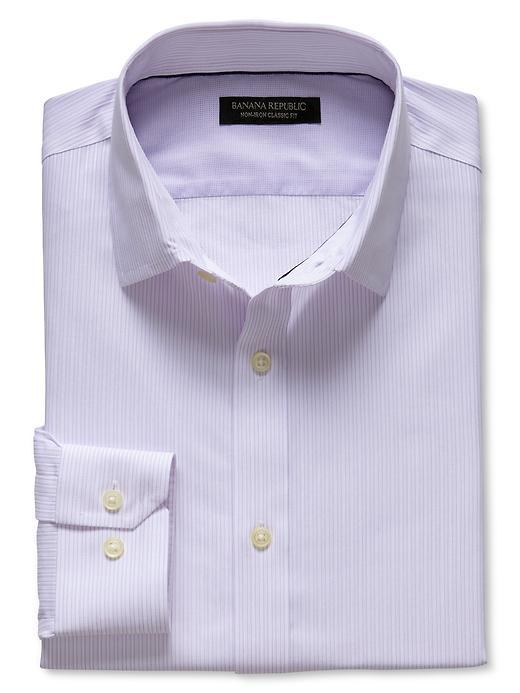 Banana Republic Mens Classic Fit Non Iron Purple Micro Stripe Shirt Size M Tall - Violet