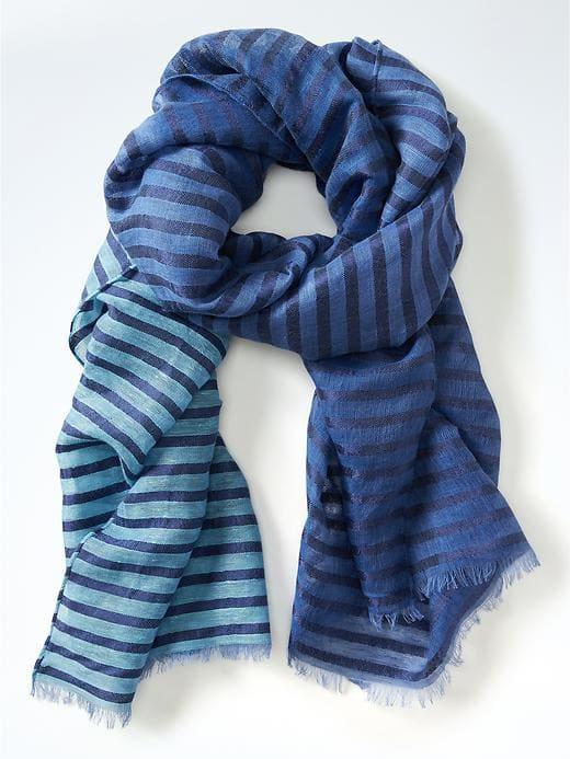 Banana Republic Metallic Stripe Linen Blend Scarf - Blue Multi