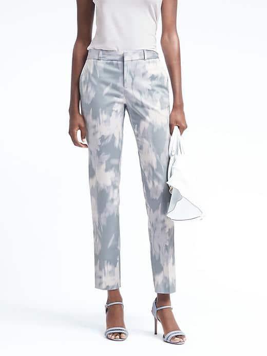 Banana Republic Womens Ryan Fit Print Sateen Pant - Ocean Mist