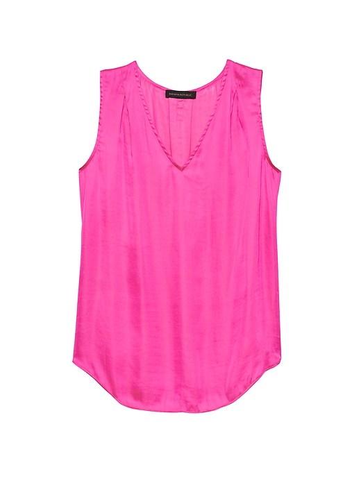 Banana Republic Womens Petite Soft Satin Pleated Drapey Tank Hot Pink Size Xs