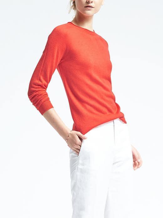 Banana Republic Womens Silk Cashmere Seamless Pullover - Coral