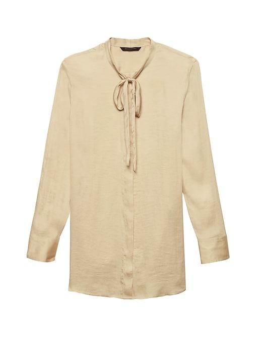 Banana Republic Womens Parker Tunic-fit Tie-neck Soft Shirt Champagne Size Xs