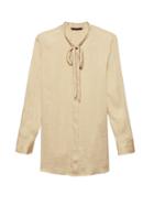 Banana Republic Womens Parker Tunic-fit Tie-neck Soft Shirt Champagne Size Xs