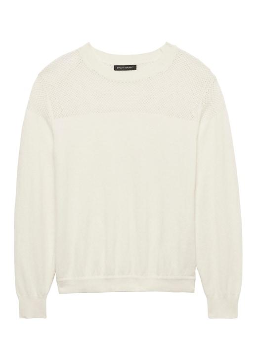 Banana Republic Womens Feather-touch Mixed-stitch Crew-neck Sweater White Size M