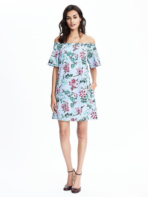 Banana Republic Womens Off Shoulder Flutter Sleeve Floral Dress Size L - Multi