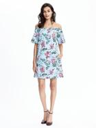 Banana Republic Womens Off Shoulder Flutter Sleeve Floral Dress Size L - Multi