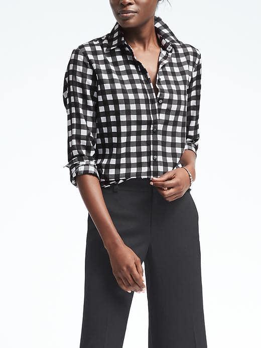Banana Republic Easy Care Dillon Fit Gingham Blouse - Black
