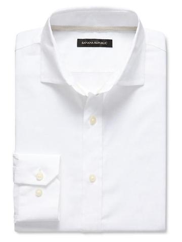 Banana Republic Tailored Slim Fit White Linen Shirt - White