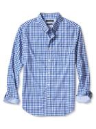 Banana Republic Mens Grant Fit Gingham Custom 078 Wash Shirt Size L Tall - Marina Blue