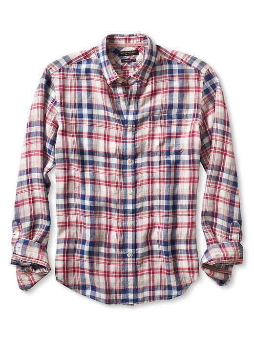 Banana Republic Mens Camden Fit Red Linen Shirt Size L Tall - Cranberry Sauce