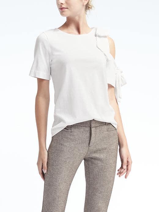 Banana Republic Womens Double Bow Sleeve Couture Tee - White