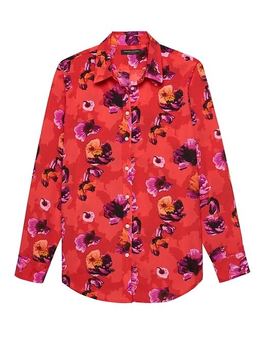 Banana Republic Womens Dillon Classic-fit Floral Shirt Popsicle Red Size M
