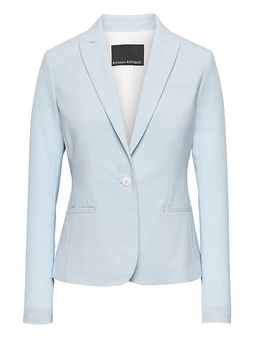 Banana Republic Womens Petite Classic-fit Machine-washable Italian Wool Blend Blazer Ice Blue Size 2