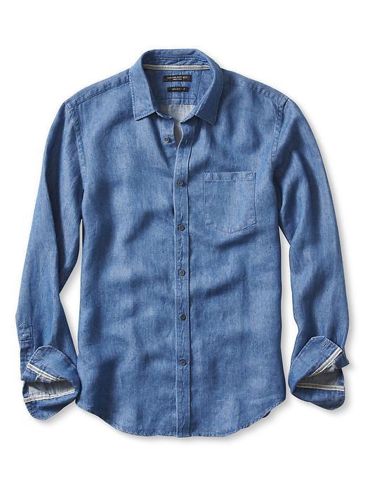 Banana Republic Mens Grant Fit Textured Irish Linen Shirt Size L Tall - Indigo