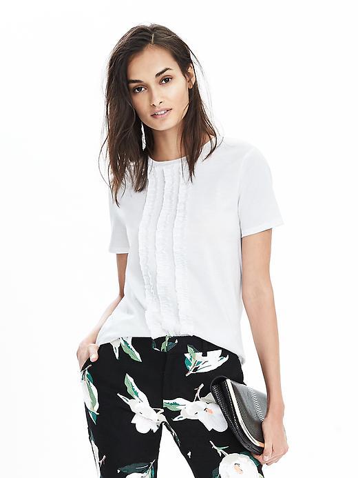 Banana Republic Ruffle Trim Tee Size L - White