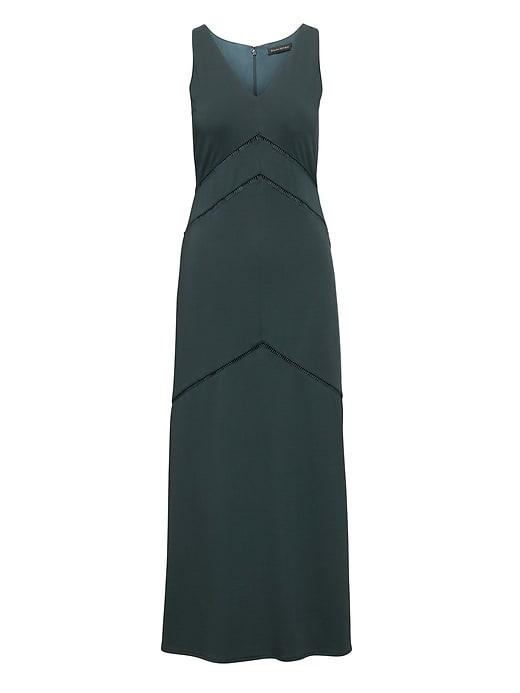 Banana Republic Womens Soft Ponte Maxi Dress With Ladder Lace Forest Size 6
