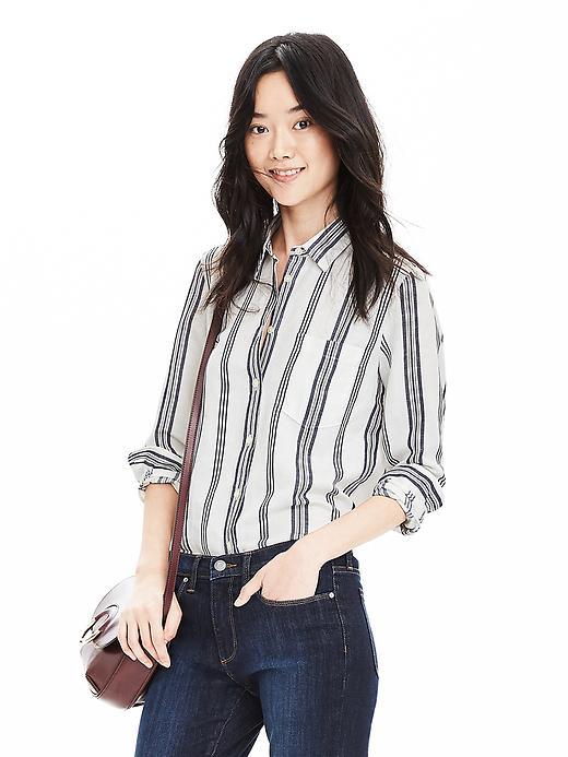 Banana Republic Womens Dillon Fit Striped Linen/cotton Shirt Size L - Cocoon