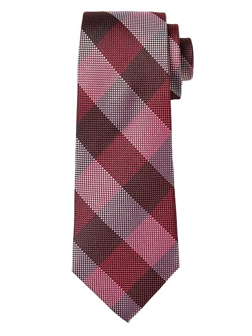 Banana Republic Mens Woven Check Silk Nanotex Tie Samaras Burgundy Size One Size