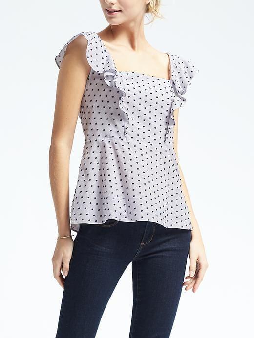 Banana Republic Womens Dobby Flounce Shoulder Top - Light Blue