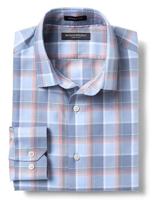 Banana Republic Mens Grant Fit Non Iron Multi Plaid Shirt - Cool Water