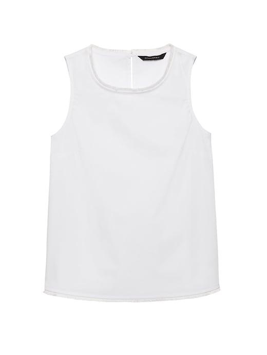 Banana Republic Womens Petite Fringe-trim Super-stretch Shell White Size S