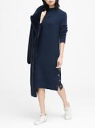 Banana Republic Womens Turtleneck Sweater Dress With Button-sides Navy Blue Size M
