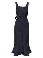Banana Republic Womens Petite Linen-blend Button-front Midi Dress Navy Size 0