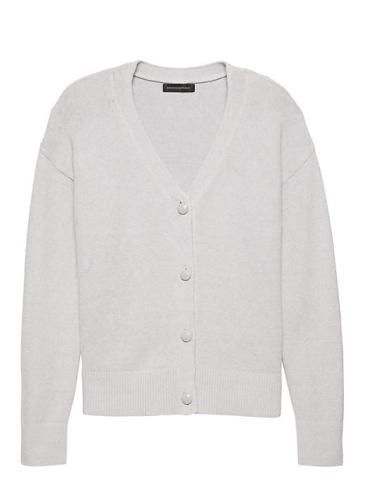 Banana Republic Womens Supersoft Cotton Blend Boyfriend Cardigan Sweater Heather Light Gray Size Xs