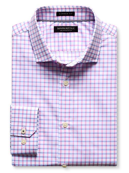 Banana Republic Mens Camden Fit Windowpane 120s Supima Cotton Shirt Size L Tall - Orange