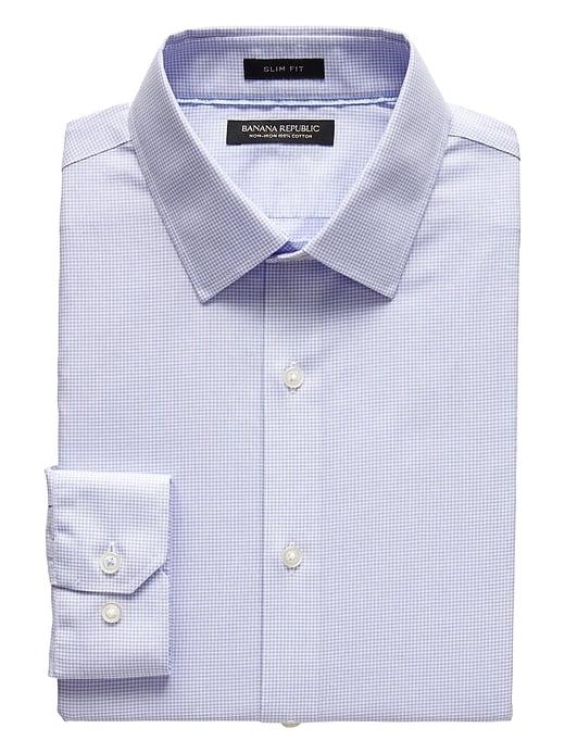 Banana Republic Mens Grant Slim-fit Non-iron Gingham Dress Shirt Lavender Purple Size M