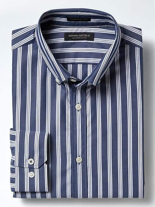 Banana Republic Mens Camden Fit Supima Cotton Stripe Shirt - Navy