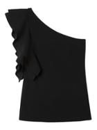 Banana Republic Womens One-shoulder Flounce Sleeve Top Black Size Xl