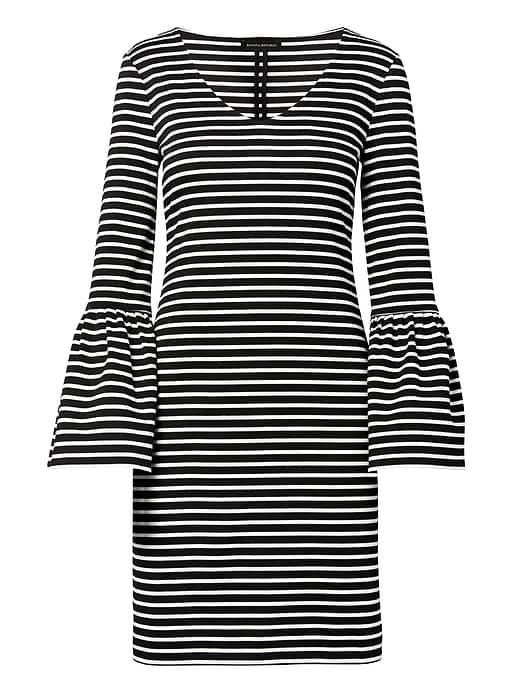 Banana Republic Womens Striped Ponte Bell-sleeve Shift Dress Black & White Size M